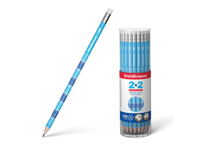 Creion rotund cu guma 2x2 hb, erich krause