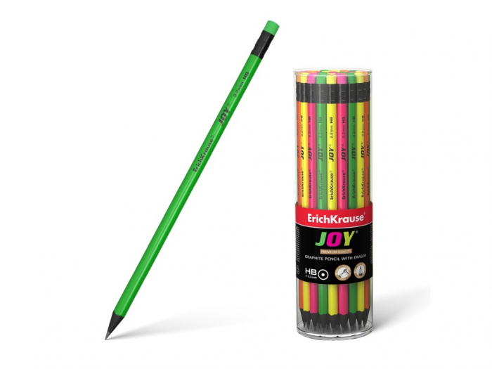 Creion rotund cu guma JOY HB,diverse culori