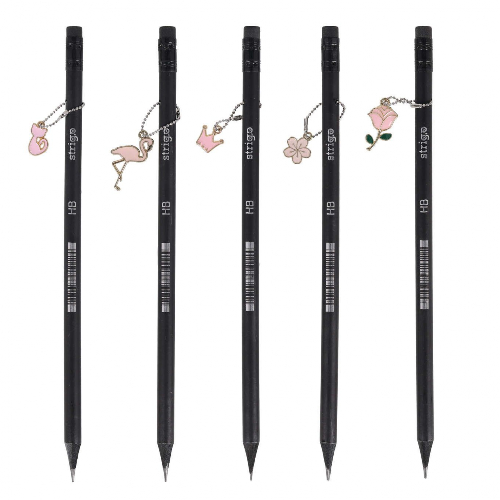 Creion Strigo HB Charms, lemn negru, cu pandantiv decorativ,diverse modele [2]