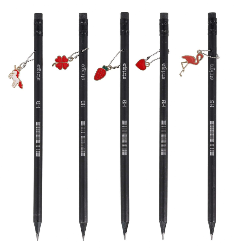 Creion Strigo HB Charms, lemn negru, cu pandantiv decorativ,diverse modele [3]