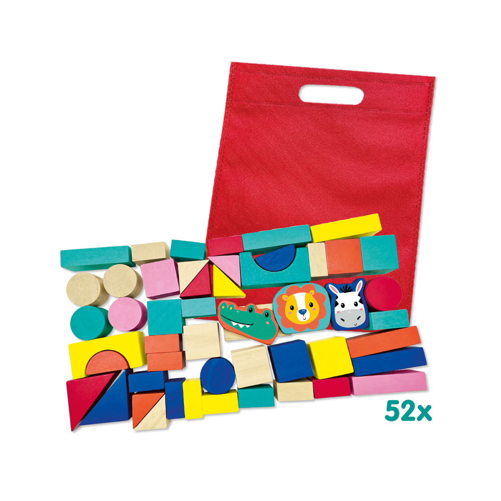 Cuburi din lemn colorate cu animale, set 50 piese pentru construcții și joacă educativă [2]