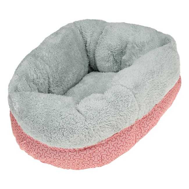 Culcus rotund pentru animale din blana artificiala,roz-gri,50x25 cm [2]