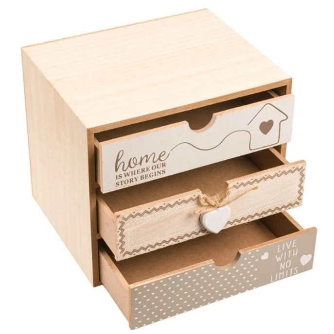 Cutie decorativa cu 3 sertare pentru noptiera sau birou din lemn [2]