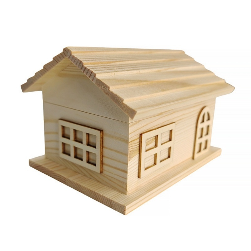 Cutie din lemn forma casuta pentru pictat si decorat, 15x12x11 cm [2]