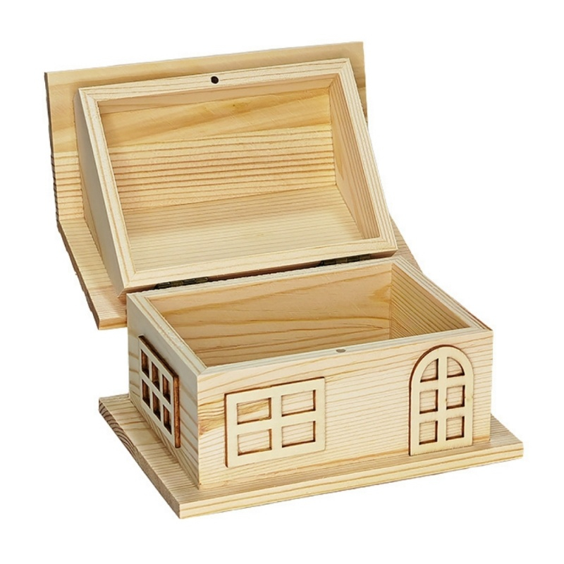 Cutie din lemn forma casuta pentru pictat si decorat, 15x12x11 cm [3]