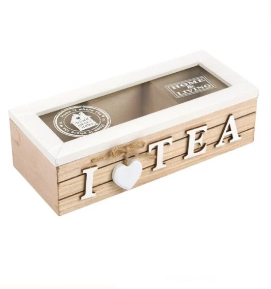 Oem Cutie pentru pliculete de ceai cu 3 compartimente, lemn
