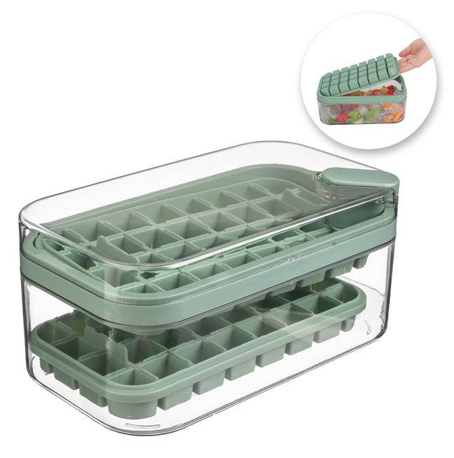 Cutie transparenta pentru cuburi de gheata cu 2 tavi, verde menta, 24x13.7x11 cm [5]
