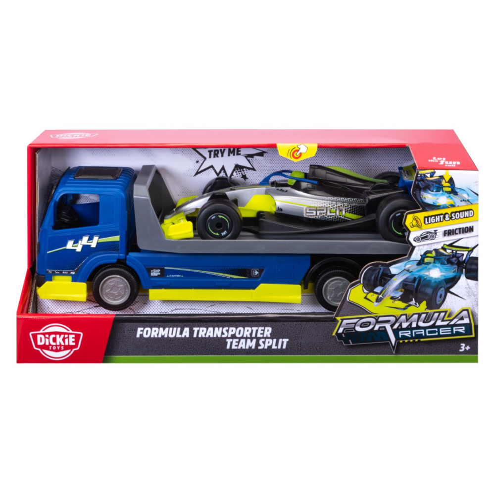 DICKIE TOYS FORMULA RACER SET TRANSPORTATOR FORMULA CU MASINUTA DE CURSE SPLIT 35CM