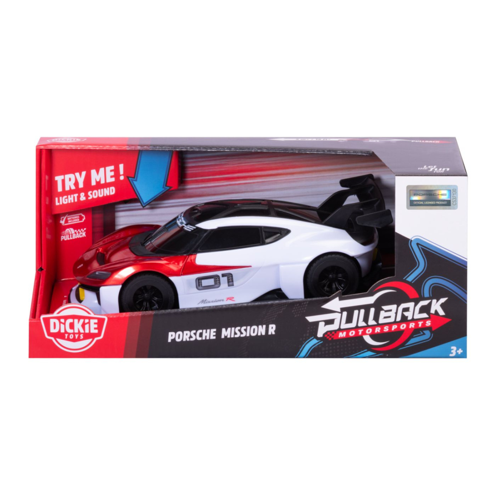 DICKIE TOYS PULL BACK MOTORSPORTS MASINA PORSCHE MISSION R CU LUMINI SI SUNETE 28CM