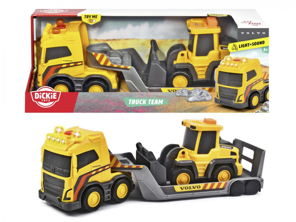DICKIE VOLVO SET TRAILER SI EXCAVATOR CU SUNETE SI LUMINI [1]