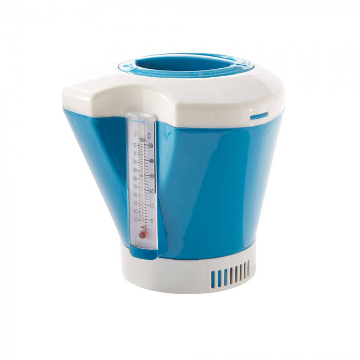 Dozator tablete clor cu termometru,polipropilena,alb albastru,200 g