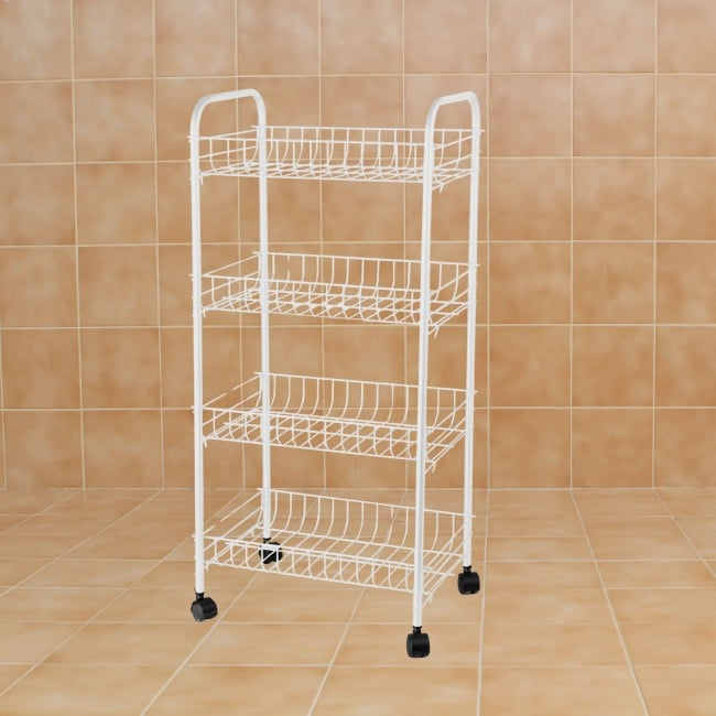 Etajera multifunctionala cu 4 rafturi si roti, metal, alb,80x30x25 [5]