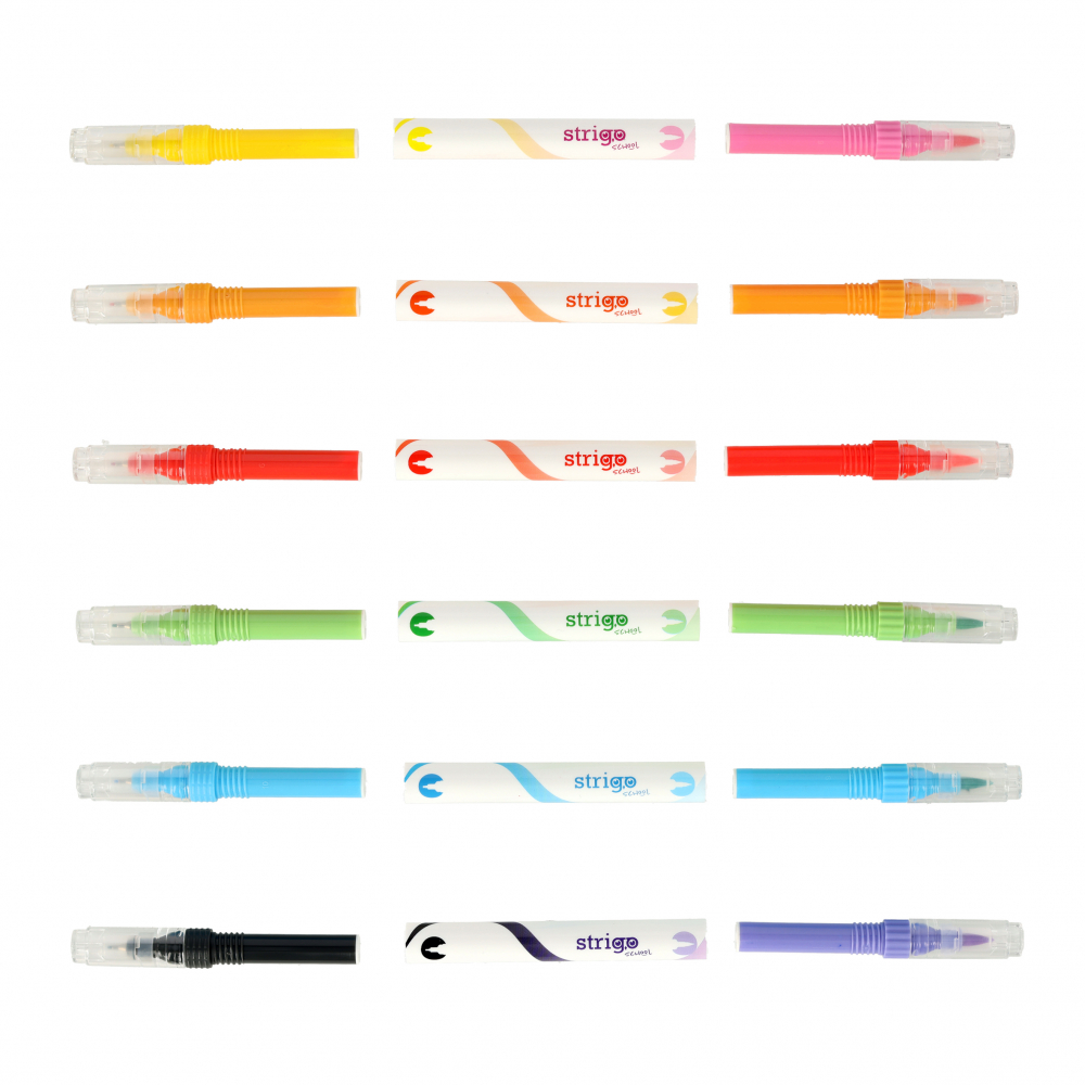 Evidentiator Strigo 2 in 1, pensula si liner, 6 buc/set, 12 culori [3]