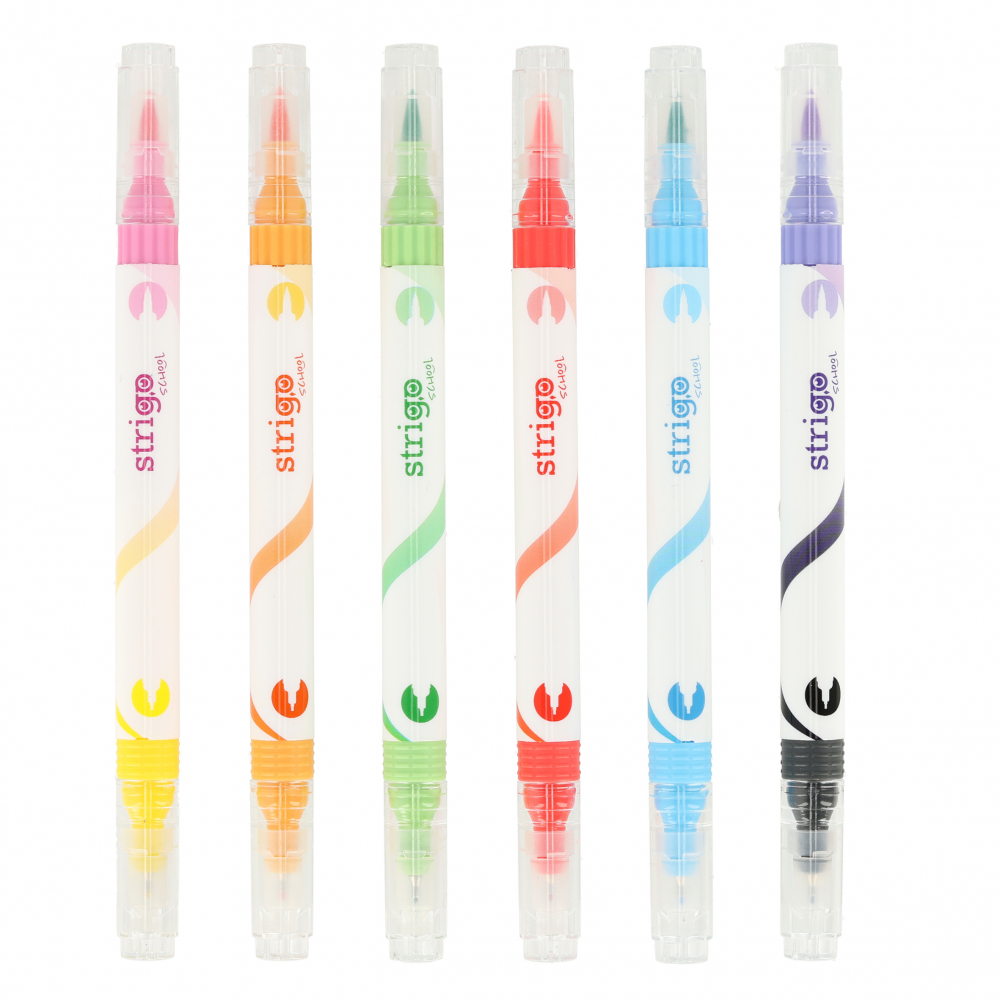 Evidentiator Strigo 2 in 1, pensula si liner, 6 buc/set, 12 culori [2]