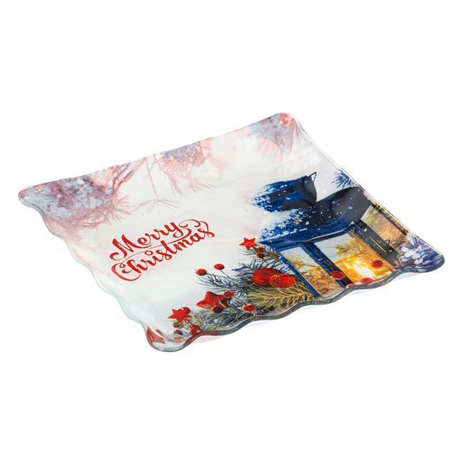 Farfurie patrata desert cu margine ondulata Merry Christmas [2]