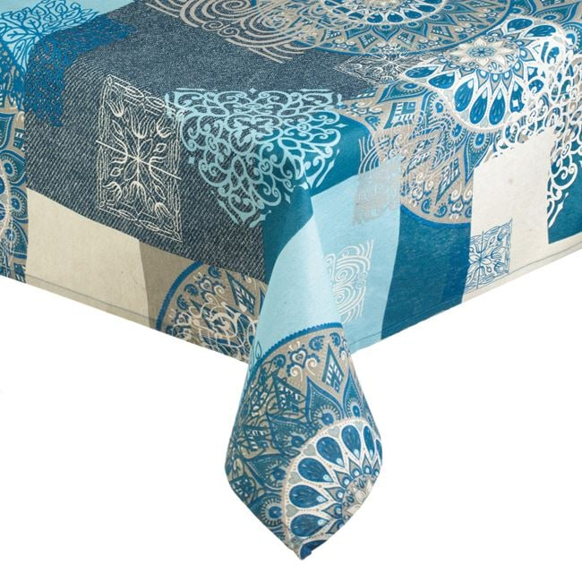 Fata de masa cu model florale etnice,albastru, 180x140 cm [1]