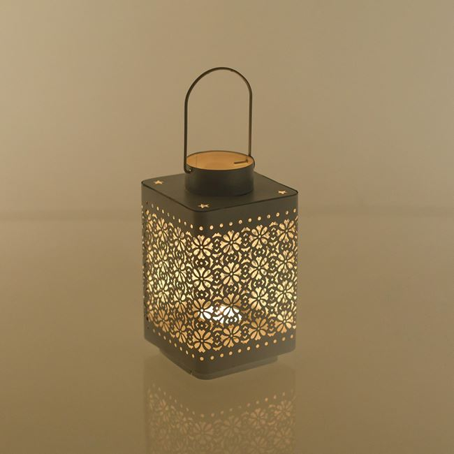 Felinar decorativ cu maner,model flori perforate,metal,10x10x18 cm [2]