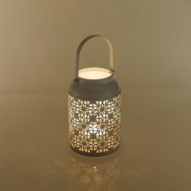 Felinar decorativ cu maner,model flori perforate,metal,12x19 cm [2]