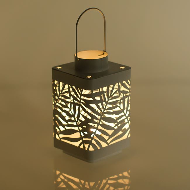 Felinar decorativ cu maner,model frunze perforate,metal,10x10x18 cm [3]