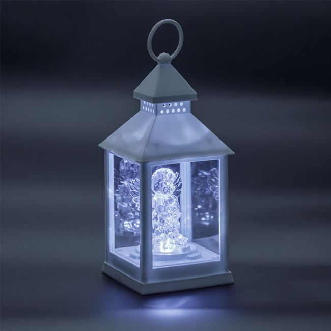 Felinar decorativ cu maner si lumanare led ingeras,alb,10x10x24 cm [2]