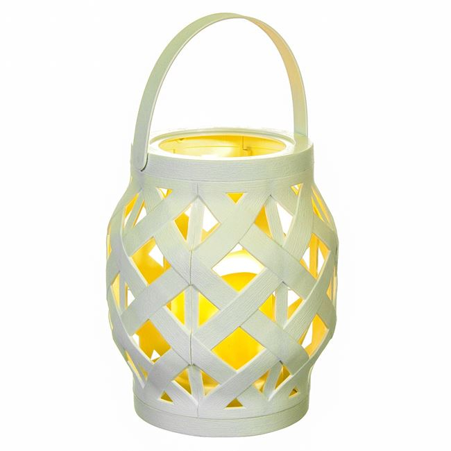 Felinar decorativ cu maner si lumanare led,ratan,alb,10.5x16 cm [2]