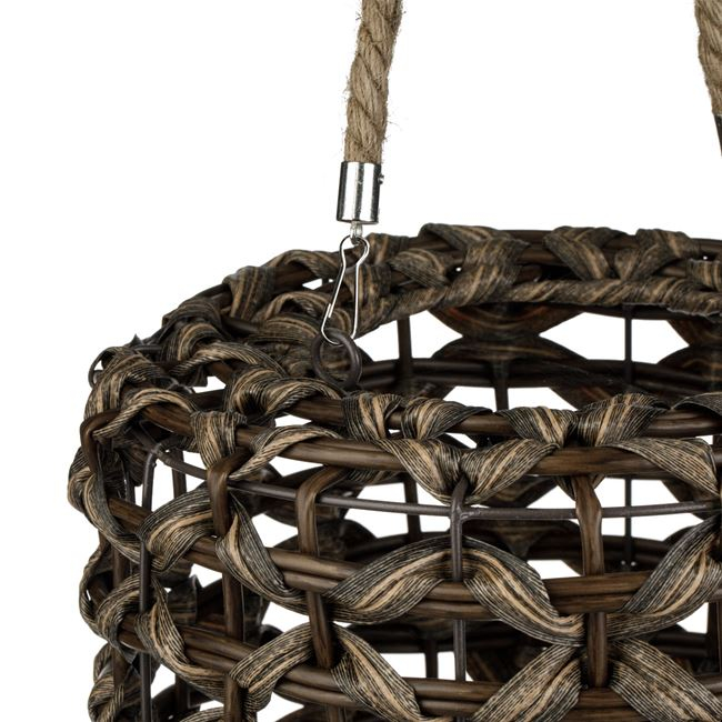 Felinar decorativ din ratan cu maner din funie, model impletit, maro, 28x41 cm [3]