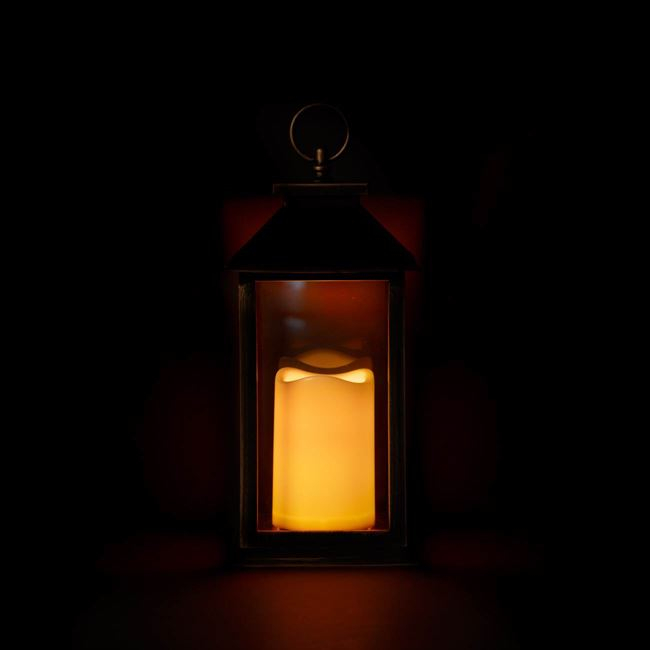 Felinar decorativ stil vintage,lumanare led,branz,14x14x30 cm