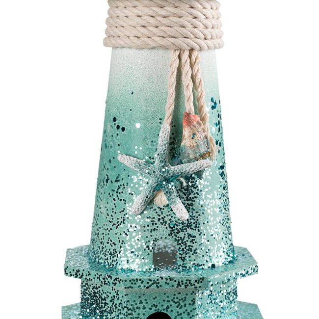 Felinar far decorativ din lemn,turcoaz cu sclipici,12x35 cm [3]