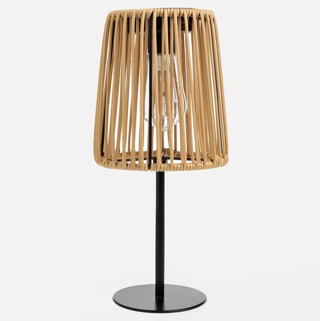 Felinar solar de masa cu bec, rattan si baza metalica, Ø14x31 cm [2]