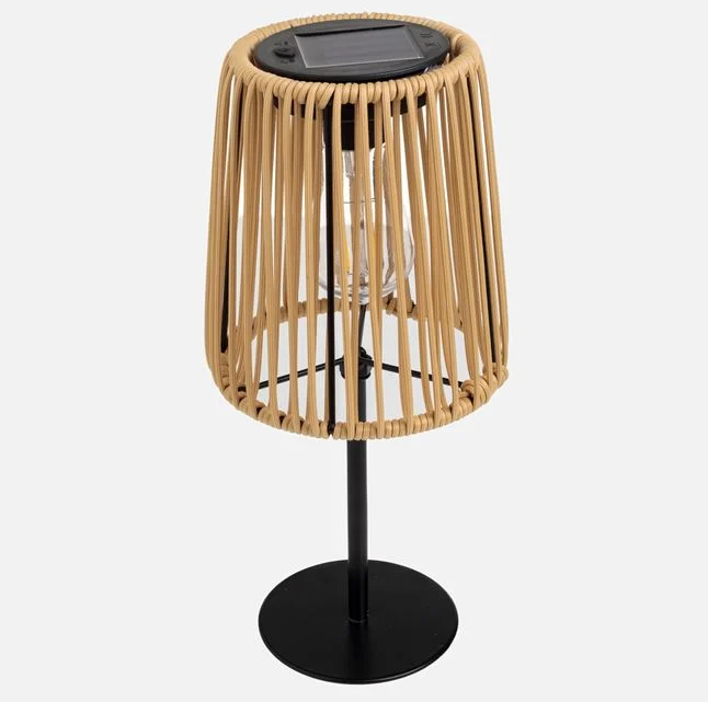 Felinar solar de masa cu bec, rattan si baza metalica, Ø14x31 cm [3]