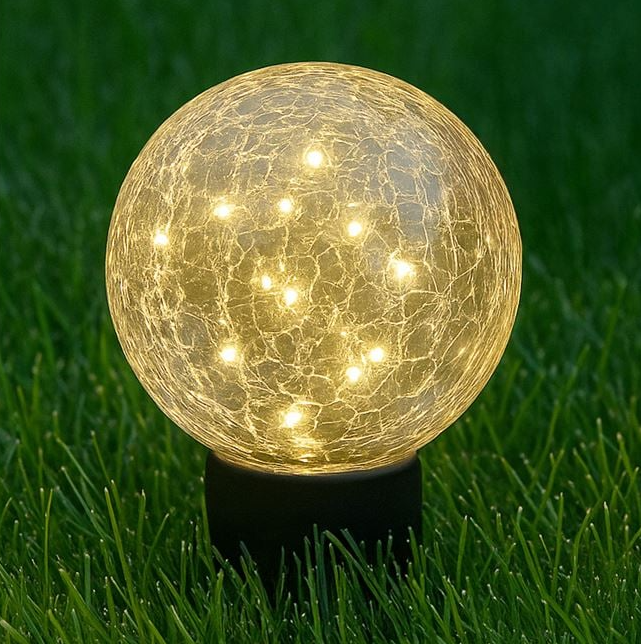 Felinar solar in forma de  glob din sticla crackle Ø15 cm, transparent [2]