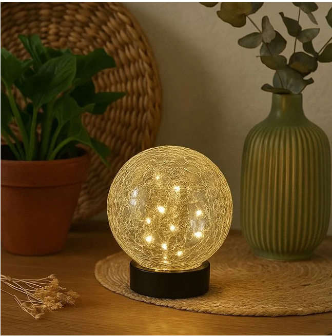 Felinar solar in forma de  glob din sticla crackle Ø15 cm, transparent [3]
