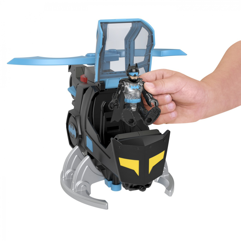 FISHER PRICE IMAGINEXT DC SUPER FRIENDS VEHICUL ELICOPTER CU FIGURINA BATMAN CU COSTUM NEGRU [2]