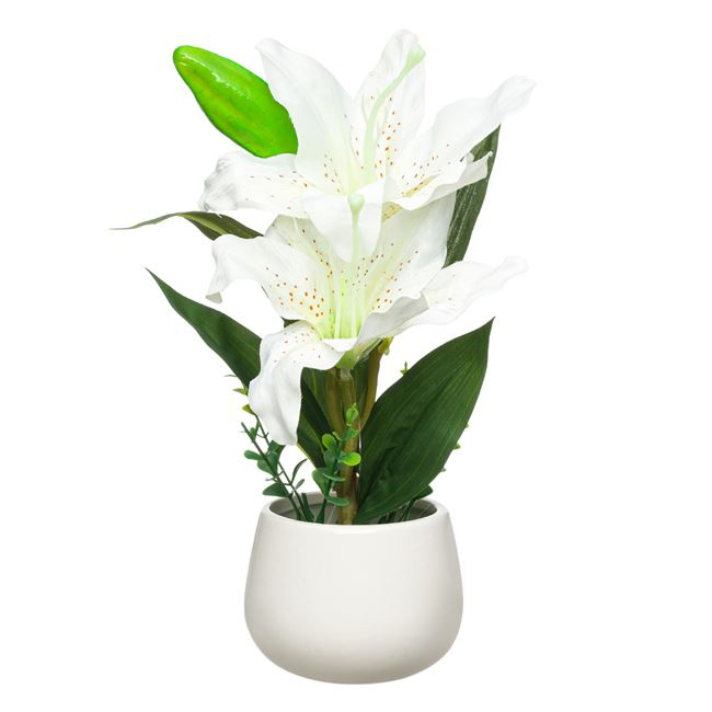 Floare crin decorativ in ghiveci ceramic,alb,28 cm