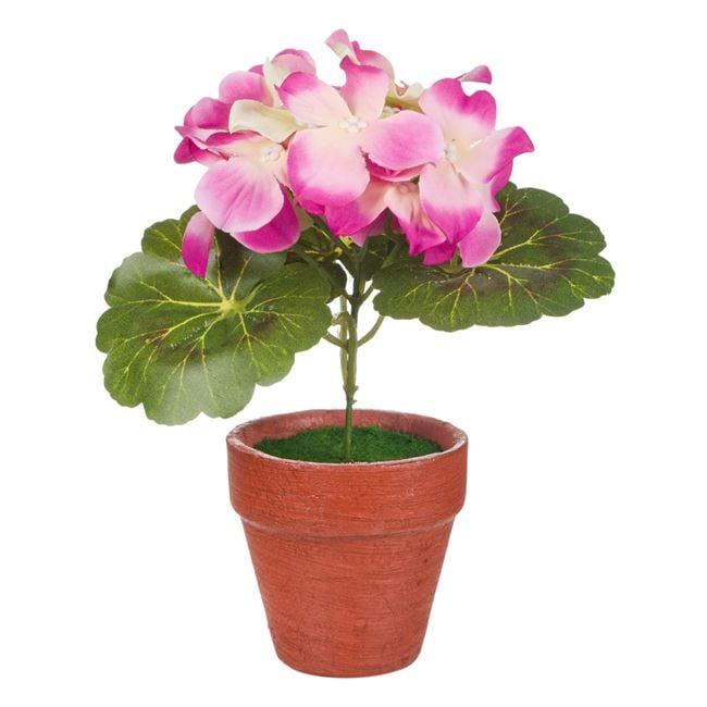 Floare mini hortensie decorativa in ghiveci ceramic,mov,18 cm
