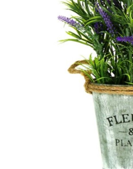 Flori de lavanda artificiale decorative in ghiveci metalic tip galetusa cu manere [3]