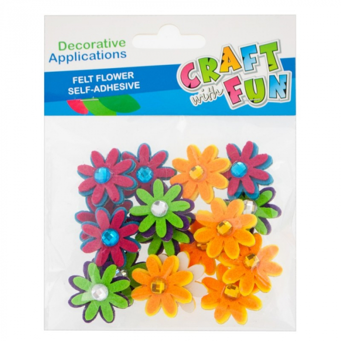 Flori multicolore autoadezive pentru activitati crafts,fetru,3 cm,16 bucati set
