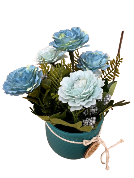 Floricele albastre artificiale in ghiveci verde albastrui din plastic, 8x21 cm [2]
