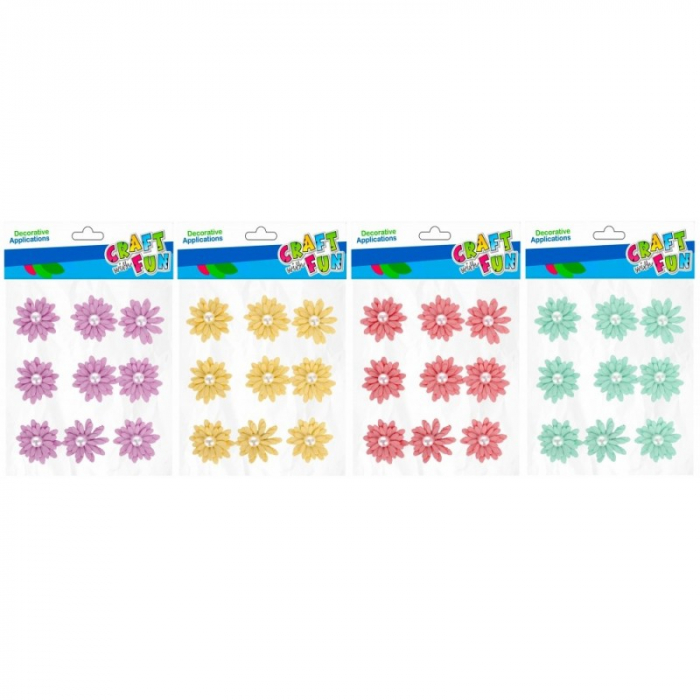 Floricele autoadezive cu perla pentru activitati crafts,3 cm,diverse culori,9 bucati set