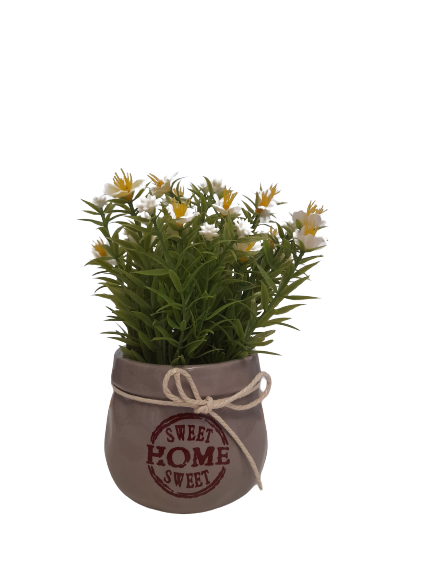 Floricele artificiale decorative in ghiveci ceramic sweet home, 19 cm, alb verde