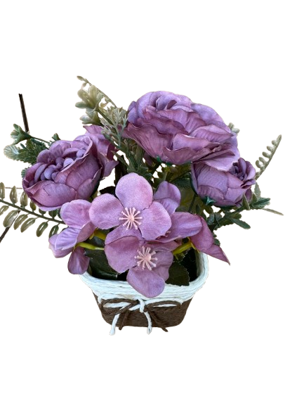 Floricele mov artificiale in ghiveci maro din plastic, 10x10x21 cm [2]