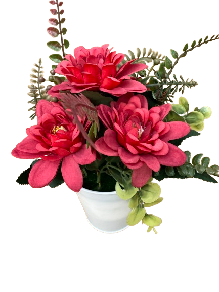 Floricele rosii artificiale in ghiveci alb din plastic, 11x25 cm [2]