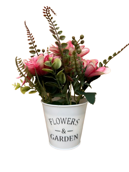 Floricele roz artificiale in ghiveci alb din plastic, 11x25 cm [1]