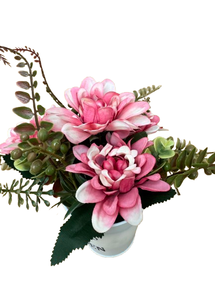Floricele roz artificiale in ghiveci alb din plastic, 11x25 cm [2]