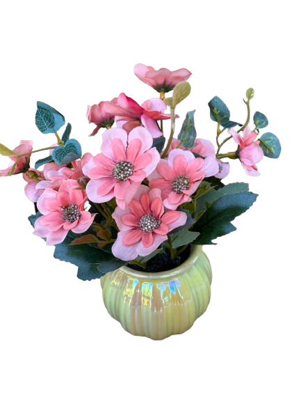 Floricele roz artificiale in ghiveci din ceramica, 9x23 cm [2]