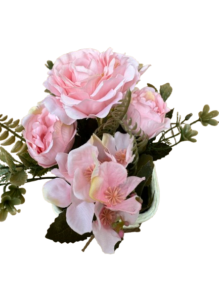 Floricele roz artificiale in ghiveci maro din plastic, 10x10x21 cm [2]