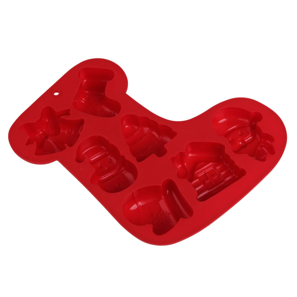 Forma de copt din silicon Cizmulita, 7 compartimente modele de Craciun, 21x2.5x22 cm, diverse culori [3]