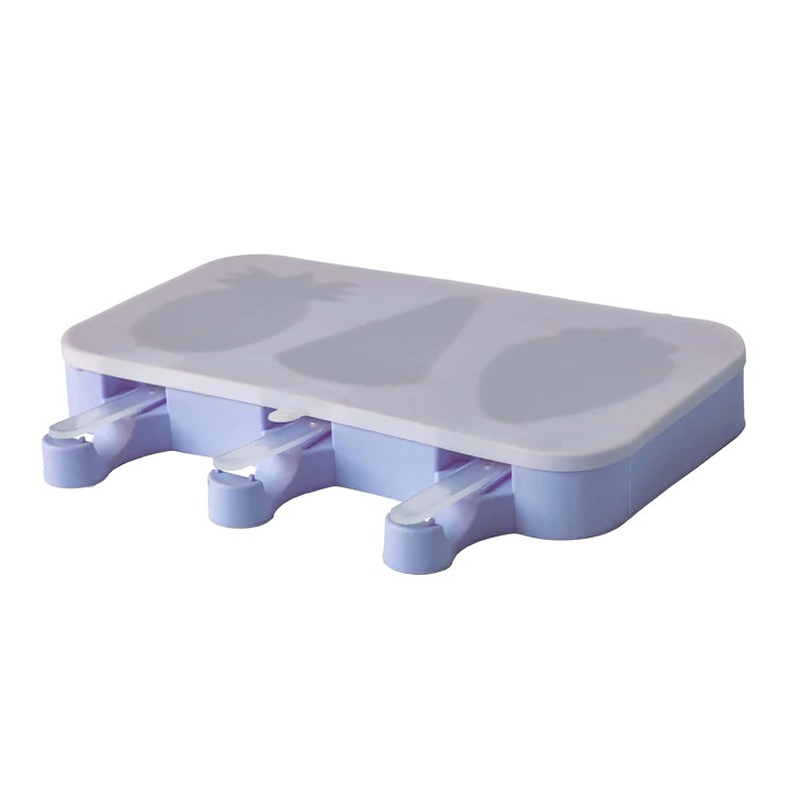 Forma de inghetata din silicon,3 compartimente,capac si 50 bete incluse,model fructe [3]