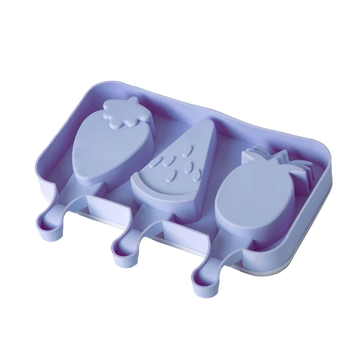 Forma de inghetata din silicon,3 compartimente,capac si 50 bete incluse,model fructe [2]