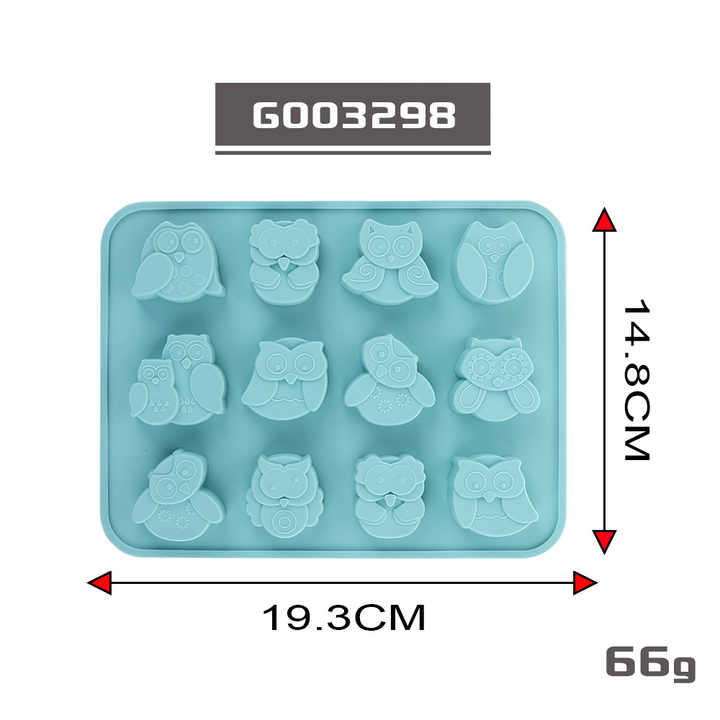 Forma din silicon pentru biscuiti, bomboane,jeleuri, model bufnite,diverse culori,12 alveole,19x14 cm [4]
